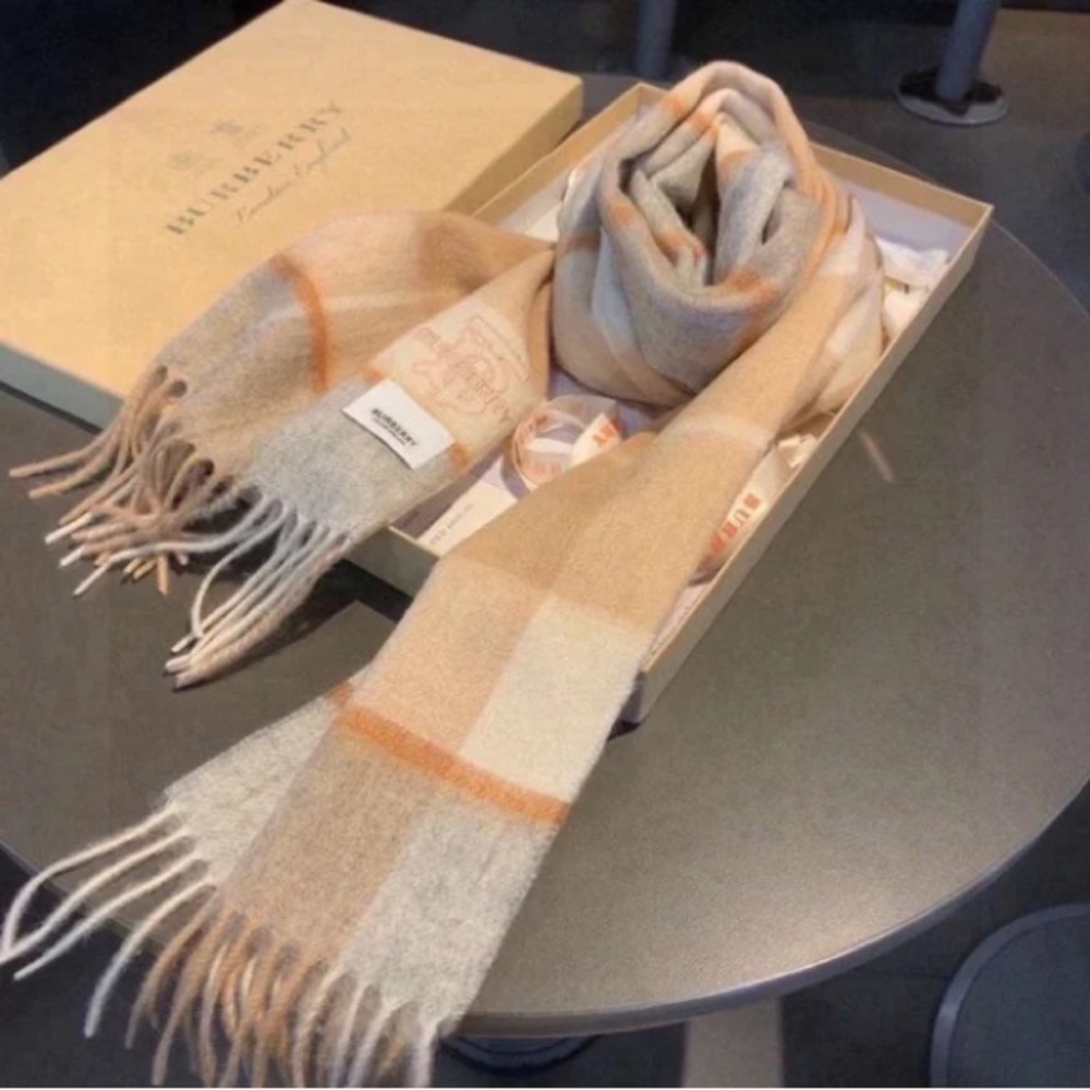 Burberry Tan and Cream Plaid Scarf